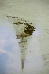 The reflection of a pagoda in the lotus pond.
