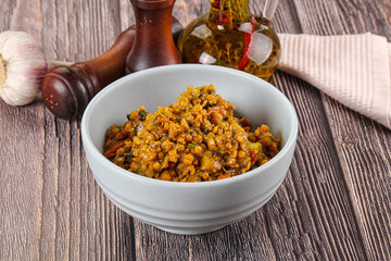 Vegan garnish - lentil with vegetables