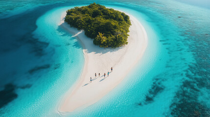 friends exploring a tropical island with turquoise water and white sand beaches