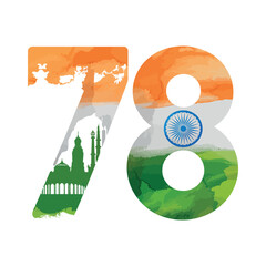 Celebrating 78 Years of India's Independence A Symbolic Vector Design with Tricolor and Landmark Silhouette for National Pride