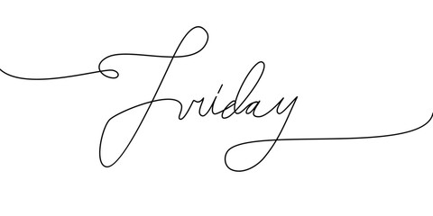 friday continuous line word. Days of the week black vector monoline word. minimal word handwritten inscription. simple Hand drawn lettering. Calligraphy. One line drawing of word. vector illustration
