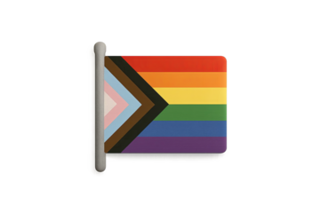 Flat inclusive flag icon with pole and vivid stripes on transparent background