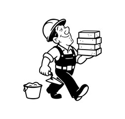 Smiling Bricklayer with Bricks