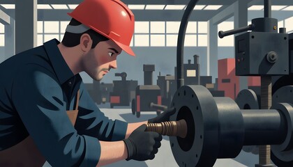 Skilled Worker Engaged in Precision Mechanical Work in Modern Industrial Environment