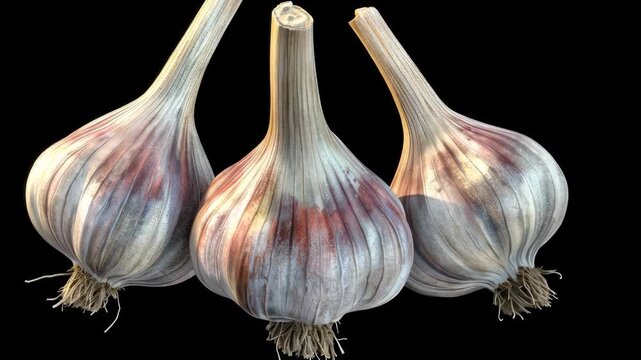 Explore the intricate details of garlic heads, showcasing their textures and natural colors, perfect for cooking enthusiasts