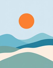 Simple landscape with sun and mountains