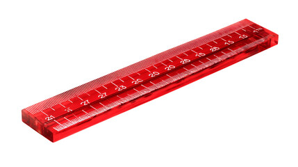 Red transparent ruler isolated on black background school supplies measurement tool