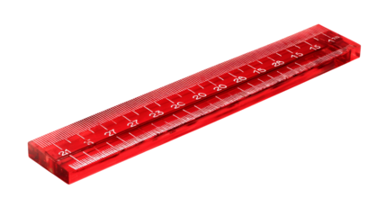 Red transparent ruler isolated on black background school supplies measurement tool