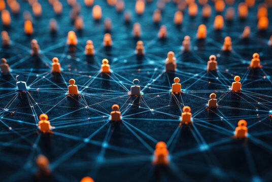 Modern conceptual visualization of a network of interactions between people 