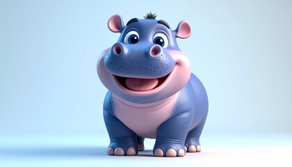 Adorable 3D Cartoon Happy Hippo Cub