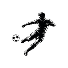 Naklejka premium Black and white illustration of a soccer player kicking a ball football 2