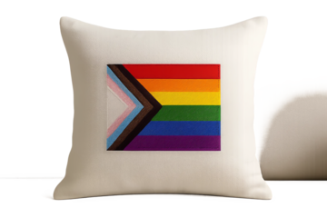 Inclusive flag icon embroidered on pillow against transparent background