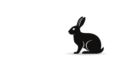 Obraz premium A Simple Black Silhouette of a Rabbit Sitting on a White Background with a Subtle Shadow