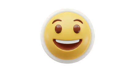 A rendered image of a yellow emoji with brown eyes and a white smile on a black background space