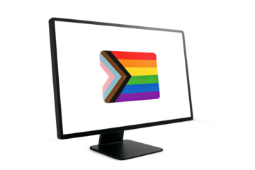 Inclusive flag icon displayed on computer screen with transparent background