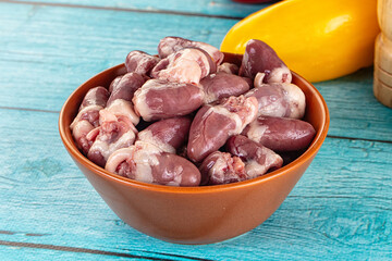 Raw chicken hearts for cooking