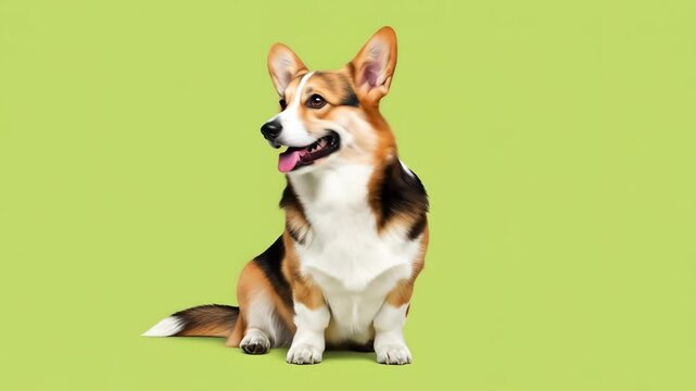 Adorable Pembroke Welsh Corgi Dog Sitting with Tongue Out on Green Screen