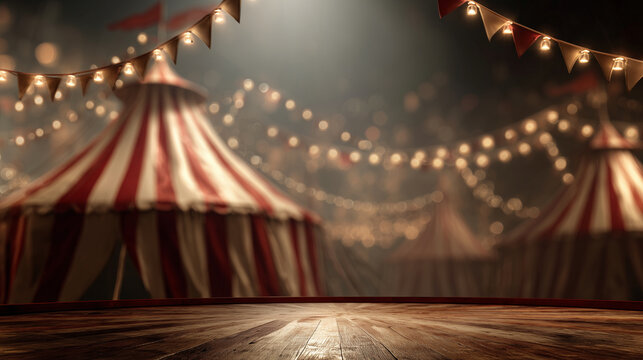 dark atmospheric circus tents with glowing string lights at night, mysterious carnival fairground scene — ideal for halloween posters, eerie event invitations, gothic themed designs, or dramatic story