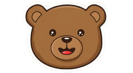 Fototapeta premium Illustration of a cartoon brown bear head with small ears and a cute smiling expression on a white background