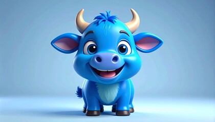 Happy Blue Cartoon Bull Standing