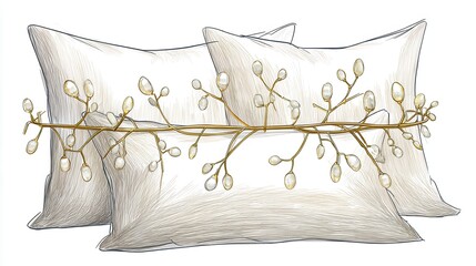 Two Pillows with Decorative Golden Branch