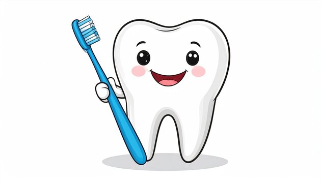 Cute cartoon tooth with a toothbrush