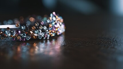 Jeweled Headpiece on Dark Wooden Surface