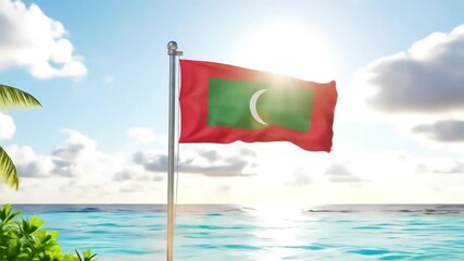 Maldives flag waving proudly in the breeze, symbol of island nation and culture