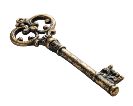 Isolated antique golden key on white