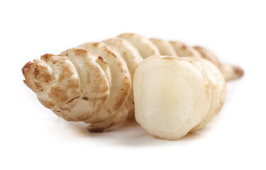 Screw and groundring pagoda cabbage displayed on a white background showcasing its unique shape and texture
