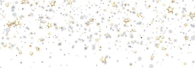 Beautiful image of gold and silver stars falling on white. Perfect for holidays!