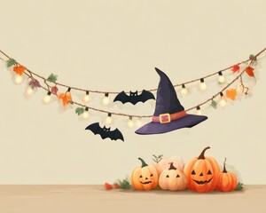 Halloween decorations on a wall