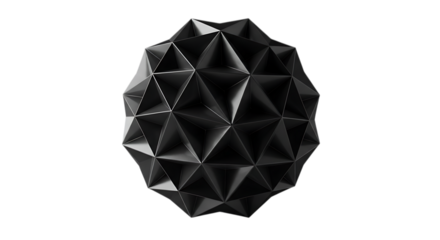 Abstract geometric polyhedron with sharp edges and facets a dark metallic form isolated on white background