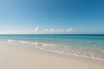 Fototapeta premium Tropical beach sunrise, calm waves, clear sky, vacation