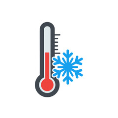 Thermometer with Red Indicator and Blue Snowflake Icon Representing Cold Temperature