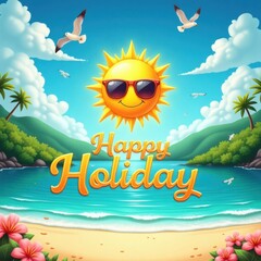Enjoy Your Happy Holiday Vacation with a Smiling Sun and Beautiful Beach