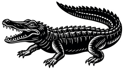 Naklejka premium Detailed silhouette vector design of a powerful crocodile in a dynamic pose ready for action