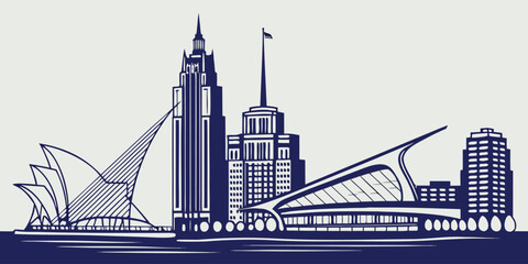Wisconsin City Vector: Milwaukee's Art Museum, Hoan Bridge & Downtown
