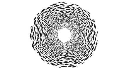 An abstract black and white swirling vortex pattern suggesting infinite motion and depth