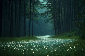 Bioluminescent forest journey enchanted woods image nighttime nature embracing planetary empathy