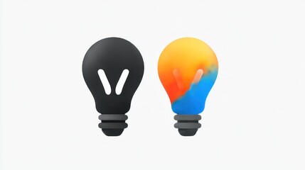 Two stylized lightbulb icons, one dark and one vibrant