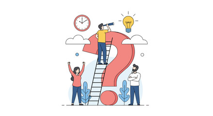 Illustrating the concept of finding solutions to complex problems through teamwork and innovation with a lighthouse guiding the way