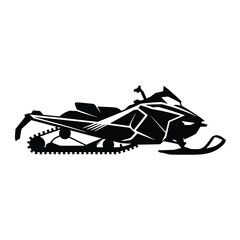 Black and white silhouette of a modern snowmobile on white background