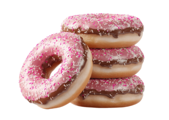 Stacked donuts, pink frosting, chocolate drizzle