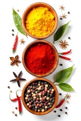 Colorful Spice Blends in Wooden Bowls, Perfect for Food Photography