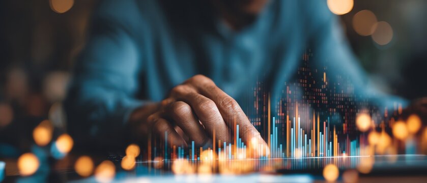 Analyzing data trends on a digital interface.