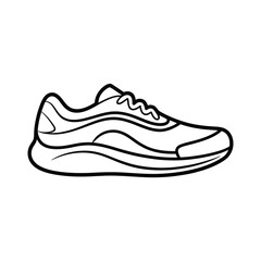 Simple line drawing of a modern athletic running shoe