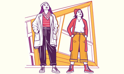 Empowered Women in Retro Streetwear – Bold Feminist Illustration in Urban Graphic Style