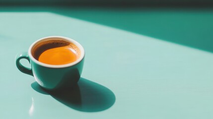 Espresso cup sits on a green table during daytime