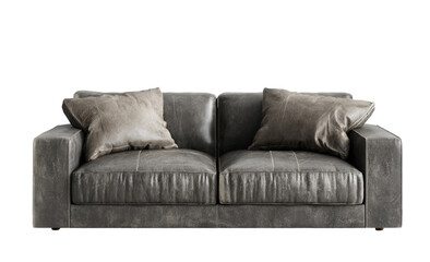 Obraz premium Gray leather sofa with light-colored pillows